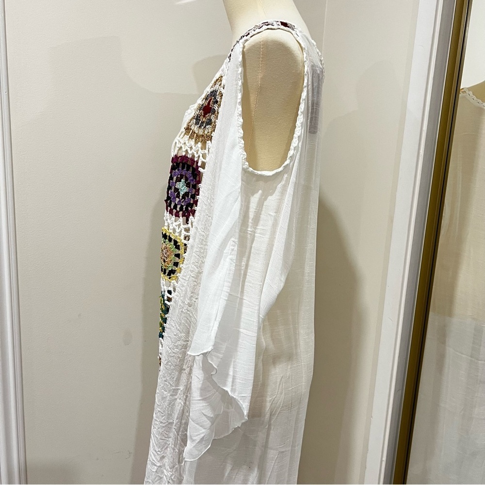 Swim Cover-Up with Crochet Accents white One Size Hi-Low Style Sheer - Picture 5 of 11